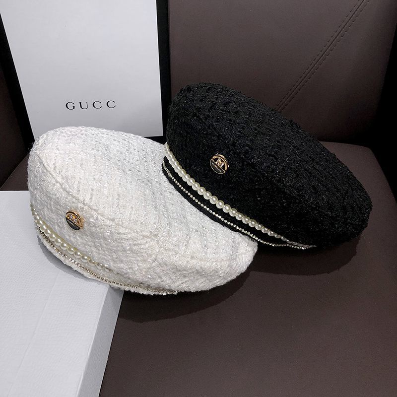 Mũ beret vải len đính ngọc trai phong cách retro Nhật Hàn xinh xắn cho bé