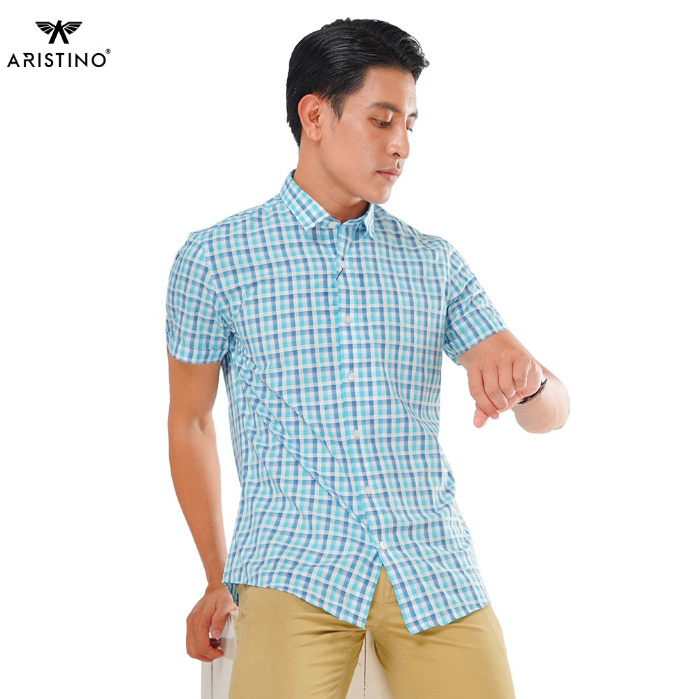 Áo Sơ Mi Nam Ngắn Tay Aristino ASS049S8 Caro Xanh Trắng | BigBuy360 - bigbuy360.vn