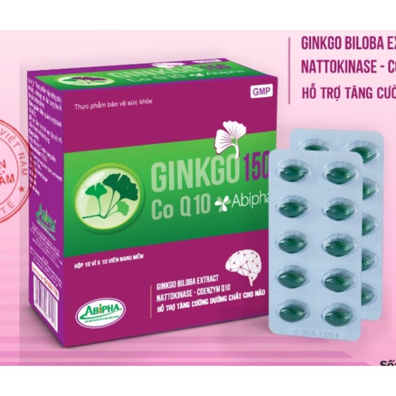 GINKGO ABIPHA - Ginkgo 150 Co Q10 hỗ trợ hoạt huyết, bổ não, tăng cường tuần hoàn hộp 100 viên