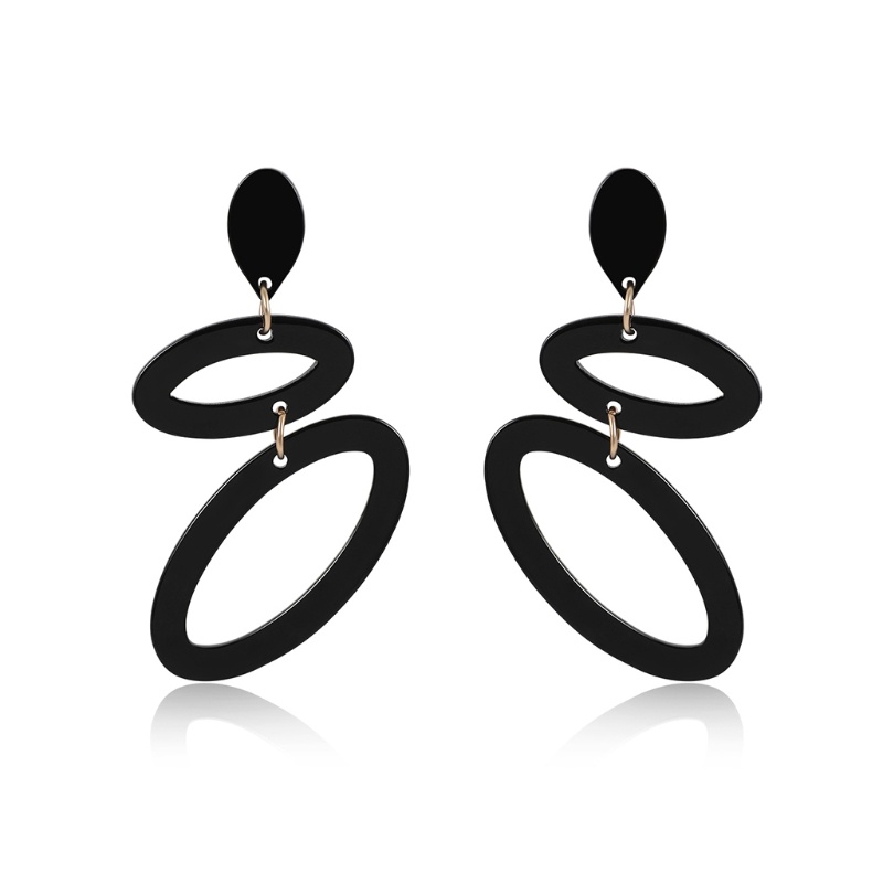 Bông Tai Hình Oval Màu Đen Bằng Acrylic Dễ Thương