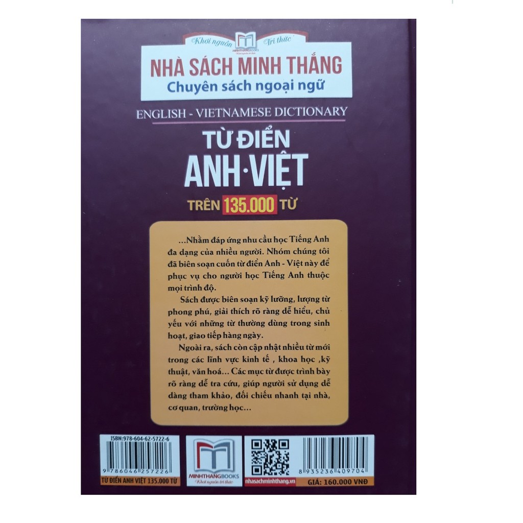 Sách - Từ Điển Anh - Việt Trên 135000 Từ (Bản in màu đặc biệt Có thêm 10000 từ mới)