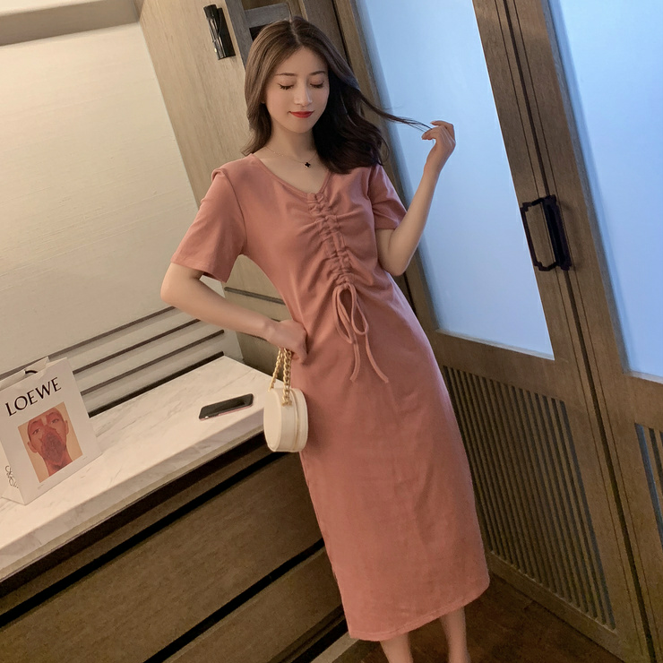 New Snapping up&Girlfriends Decoration BodyVCollar Mid-Length Student Dress Summer New Korean Style Slimming and All-MatchingTT-shirt Skirt- | BigBuy360 - bigbuy360.vn