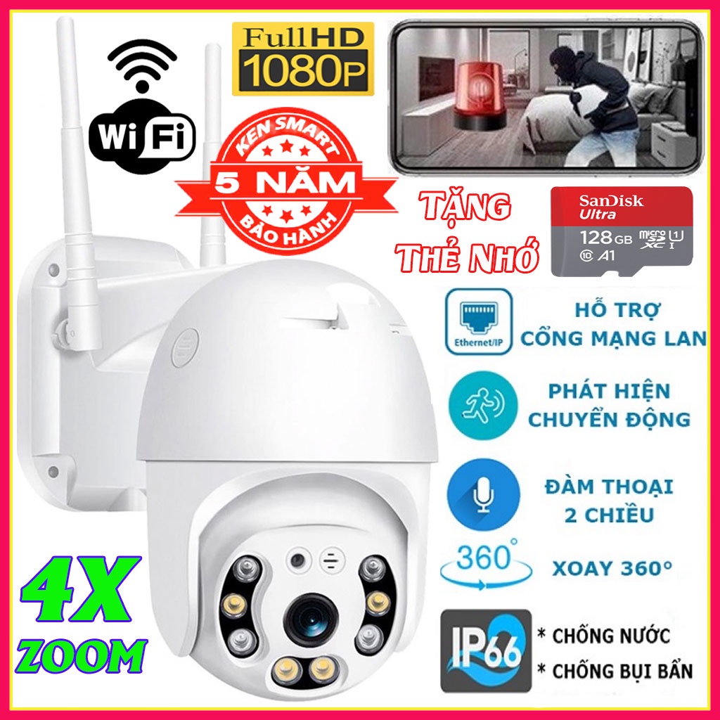 Camera Wifi Ngoài Trời Hisee Se Chống Nước IP66, Camera Hình Cầu Xoay 360 độ Full HD 1080P Siêu Nét, Hồng Ngoại Ban Đêm