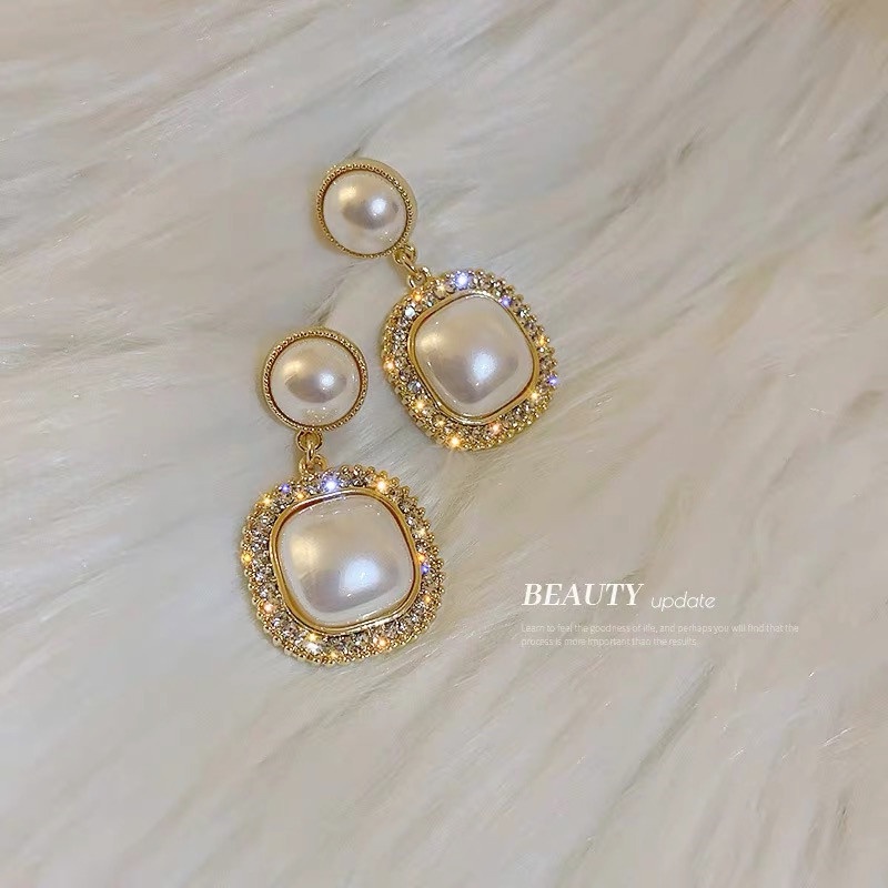 Bông Tai Mạ Bạc 925 Đính Ngọc Trai Và Kim Cương Thời Trang Hàn Quốc