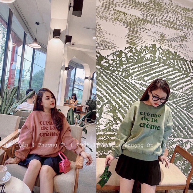 BÁN SỈ ÁO NỈ IN CHỮ " CREME " HỒNG XANH CHO NỮ