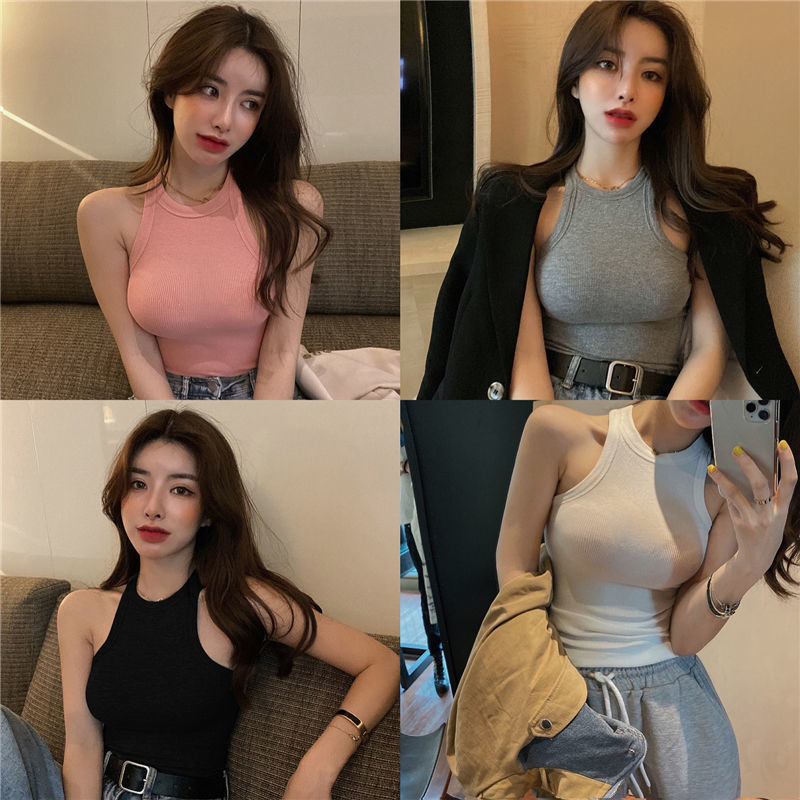 ❤️❤️Sexy tight-fitting Korean women's sleeveless vest summer sports hanging neck casual top