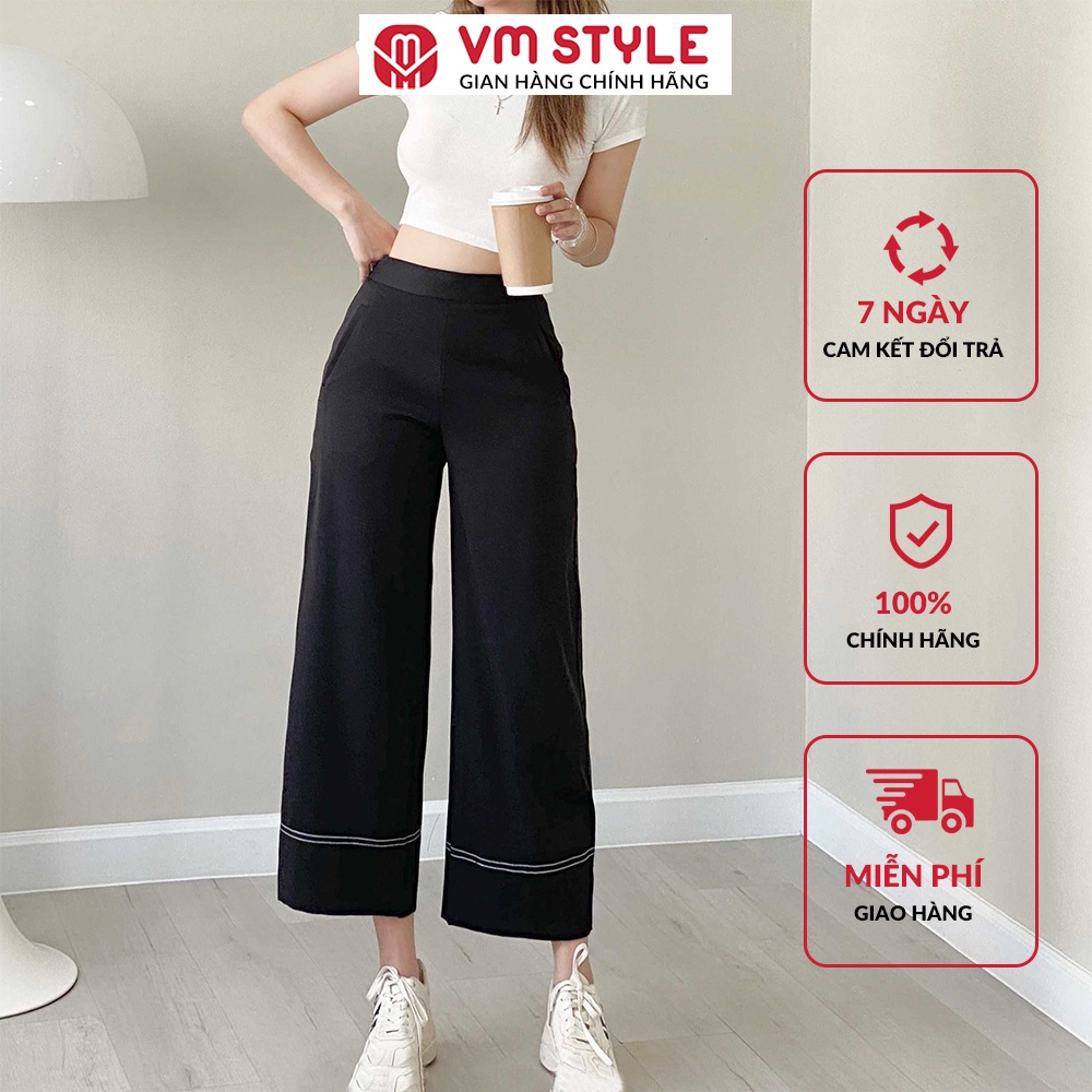 Quần nữ suông dài ống rộng VMSTYLE chất mịn rũ phối viền chỉ thời trang 0979 - 22QTR02TH0801