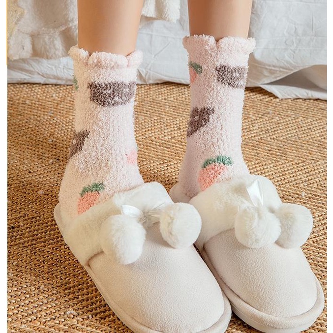 Vớ WAFNHA D643 lông cừu san hô dày giữ ấm thiết kế dễ thương dành cho nữ