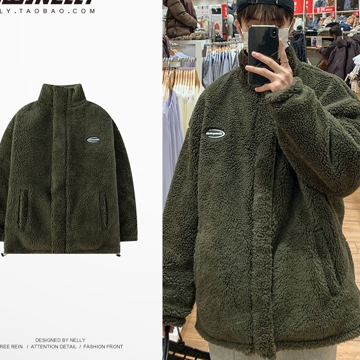 Áo khoác nam lông cừu oversize thời trang unisex hàn quốc, Áo khoác mua đông nam dày dặn cổ cao jacket du lịch đi học