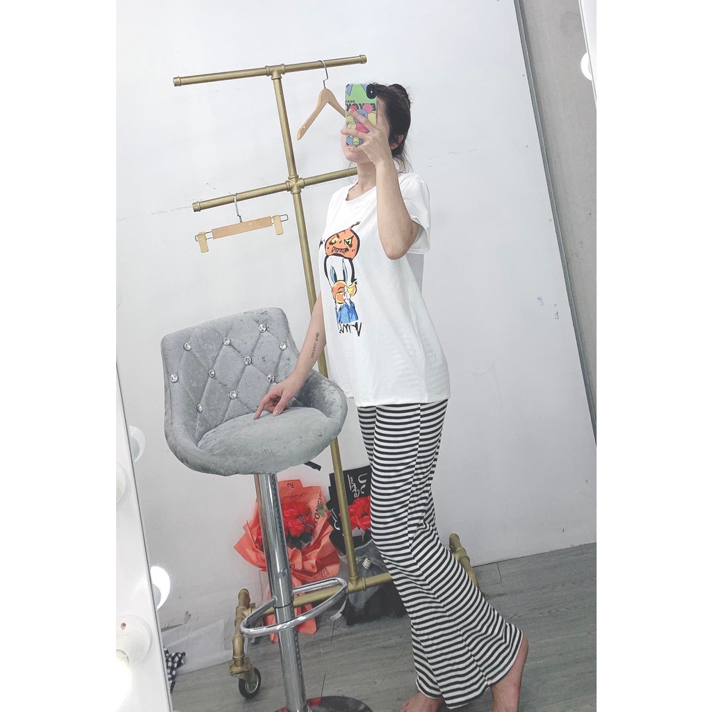 Set áo thun vịt, quần ống loe cho nữ mặc nhà, mặc đi chơi siêu HOT, form chuẩn