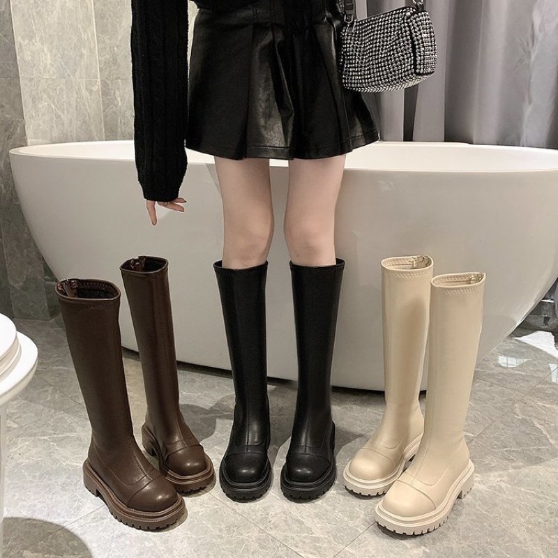 Giày Bốt Đùi Boot Nữ Boots Ulzzang Không Dây Vân Ngang Dáng Ủng Đế Răng Cưa