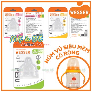NÚM VÚ WESSER CỔ RỘNG SIÊU MỀM MẪU MỚI (Vỉ 2 núm ty thay bình sữa cổ rộng)