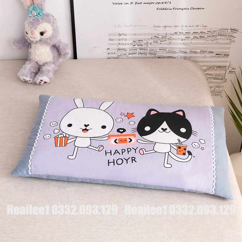 Gối Trẻ Em Cotton 100%- Hoạ Tiết 3D Ngộ Nghĩnh - Kèm Ruột Bông Trắng Tinh Khiết- Mềm Mại- Viền Ren Size 30x50cm