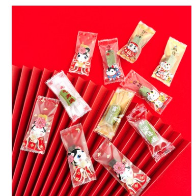 Set 50 túi hàn miệng đựng bánh cookie, quà tặng các kiểu nhiều chủ đề Tết nguyên đán cute size 4 x 9 và 7 x 9 cm