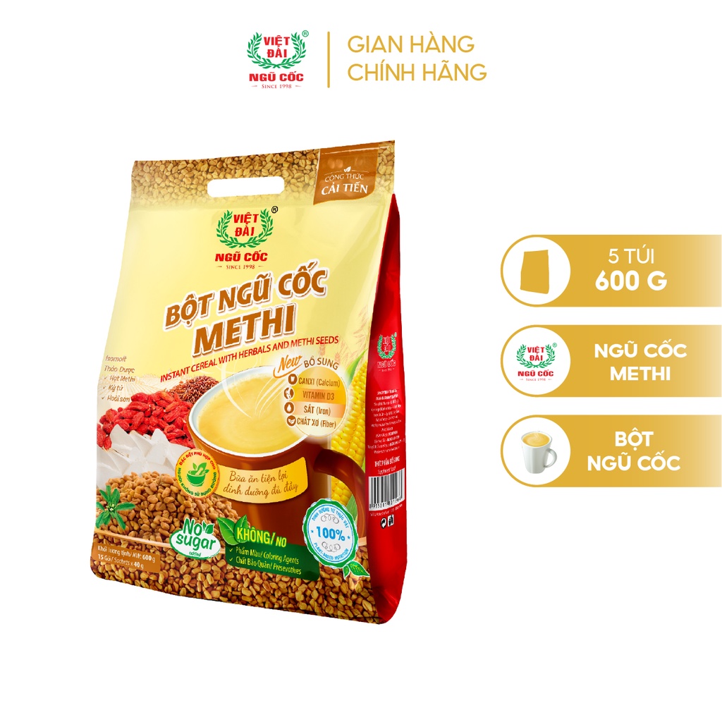Combo 5 sản phẩm Bột ngũ cốc Methi Việt Đài 600g