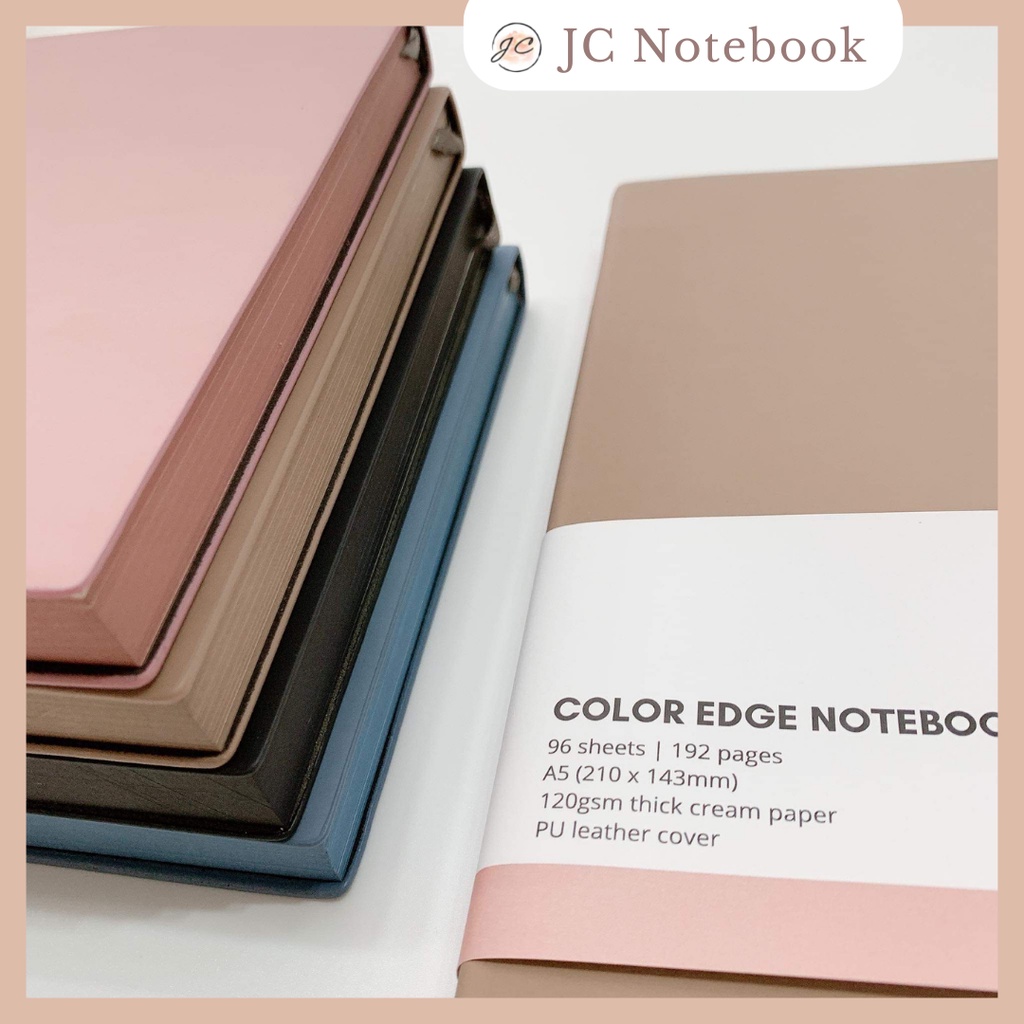 Jet Black Color Edge Notebook | Sổ Bìa Da Mềm | Sổ Ghi Chép A5 Bìa Da In Viền Màu | Sổ Da PU Đen Ruột Line Kẻ Ngang
