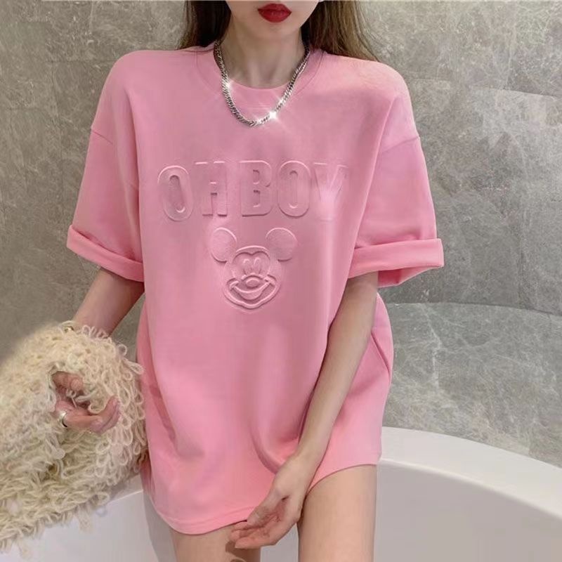 Áo Thun Ngắn Tay Cổ Tròn In Họa Tiết Trái Tim Màu Đỏ Hồng Phong Cách Mùa Hè Thời Trang Mới Dành Cho Nữ 2022