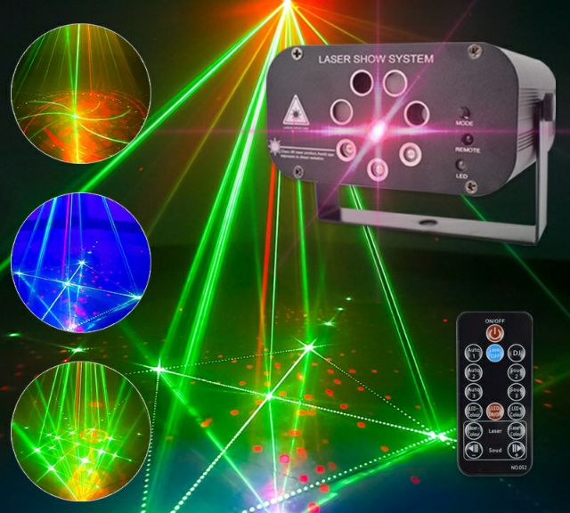 Đèn chớp theo nhạc thông minh WUZSTAR cao cấp 6măt 8 mắt  đèn laser  cảm biến thay đổi hình ảnh màu sắc