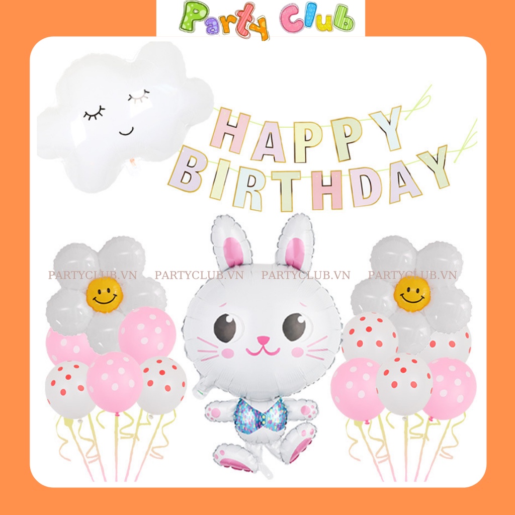 Set bóng trang trí sinh nhật cho bé hình thỏ con ngộ nghĩnh