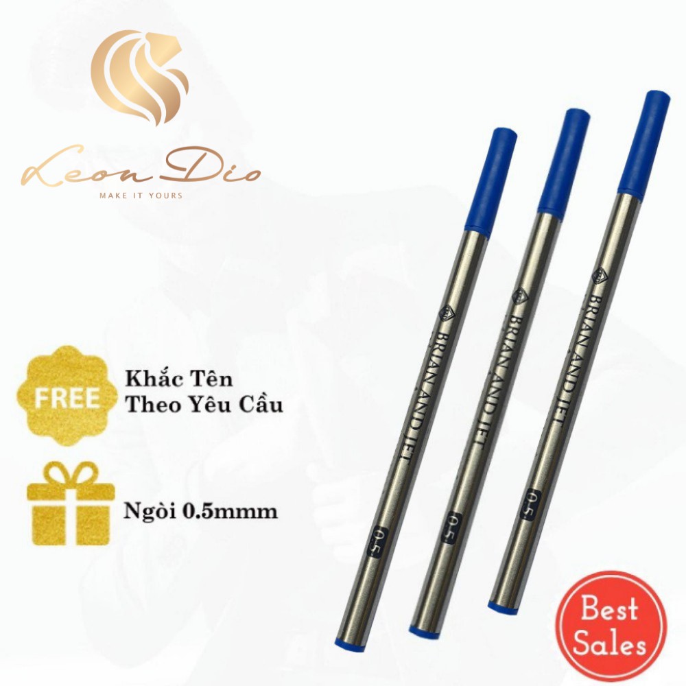 Leon Dio - Combo 3 Ruột (ống) mực xanh dạ bi cao cấp B& 0.5mm thân hợp kim dùng cho bút, viết dạ bi (lông bi)