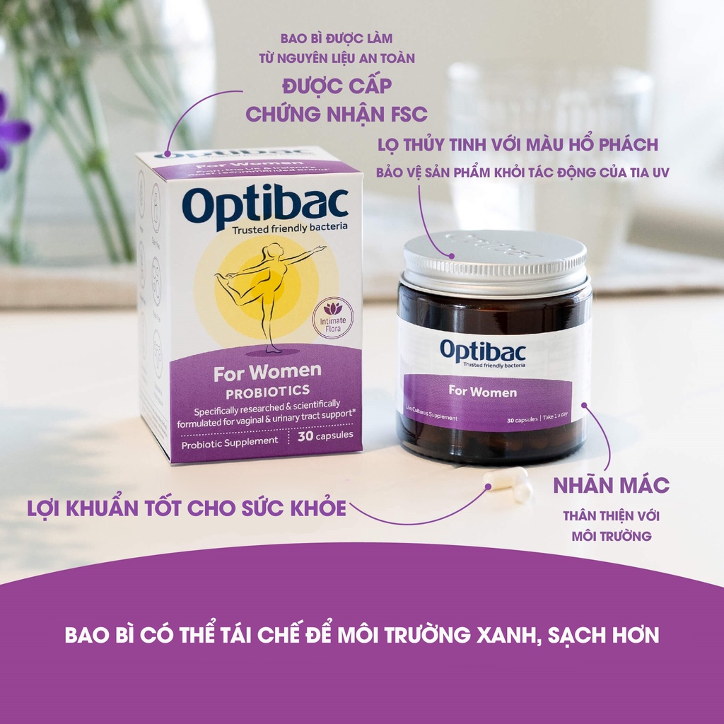 Men Vi Sinh Optibac Probiotics For Women (Optibac Tím) Hộp 30 viên/ 90 viên