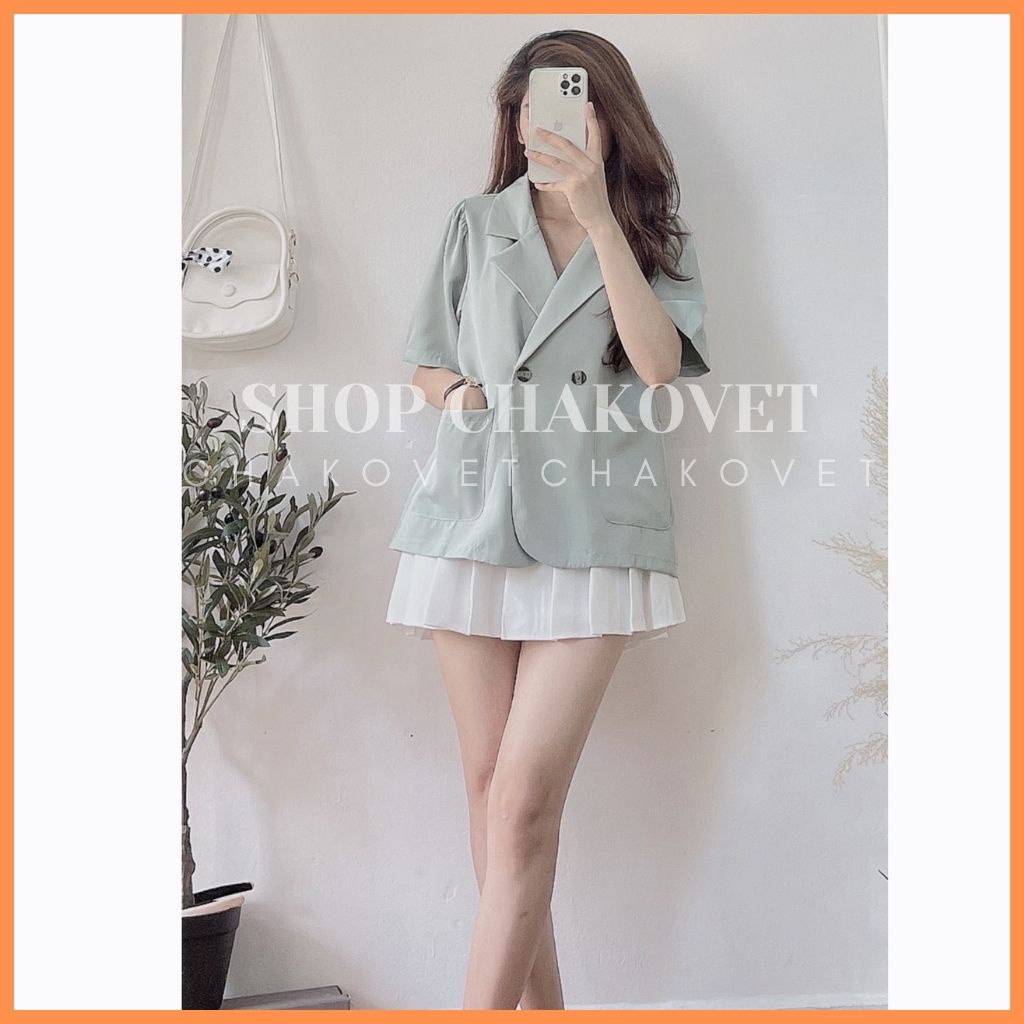 Áo blazer nữ tay ngắn  khoác ngoài AB868 cổ vest style hàn quốc tay bồng 2 cúc túi tròn dáng ngắn - CHAKOVET | BigBuy360 - bigbuy360.vn