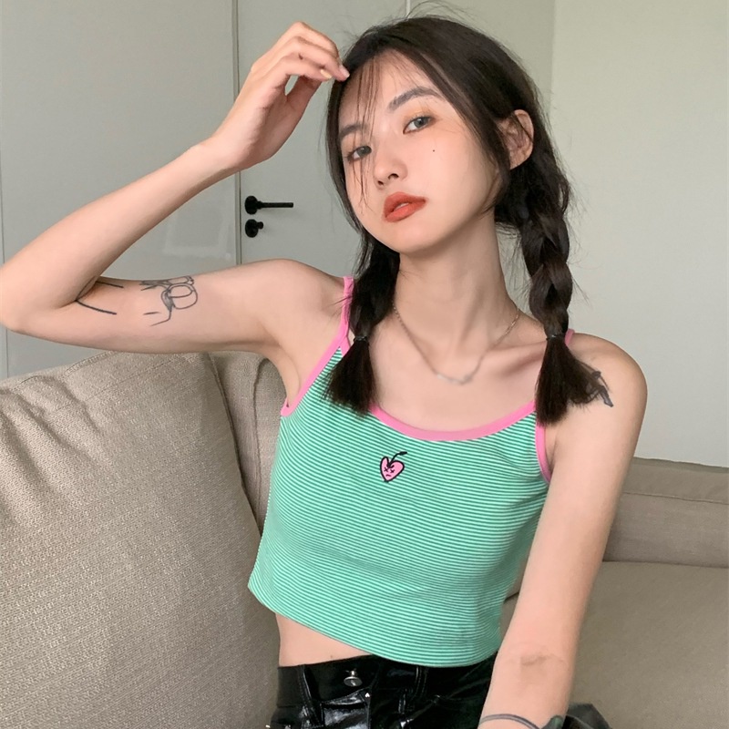 Áo Hai Dây Dệt Kim Kẻ Sọc Dáng Ôm Thời Trang Hàn Quốc Cho Nữ