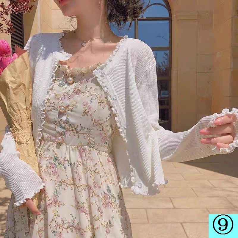 Áo Khoác Cardigan Dệt Kim Mỏng Dáng Ngắn Tay Dài Phối Đầm Dây Thời Trang Mùa Hè Dành Cho Nữ