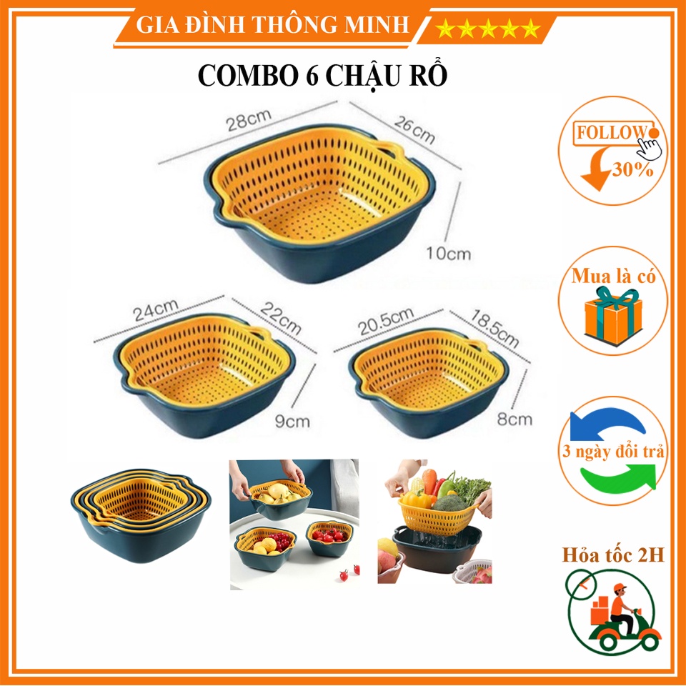 (𝗚𝗶𝗮́ 𝗦𝗶̉) Combo 6 Thau Rổ Tiện Lợi Gọn Gàng Đa Năng, Nhiều Kích Cỡ Phù Hợp Với Gian Bếp Của Gia Đình Bạn