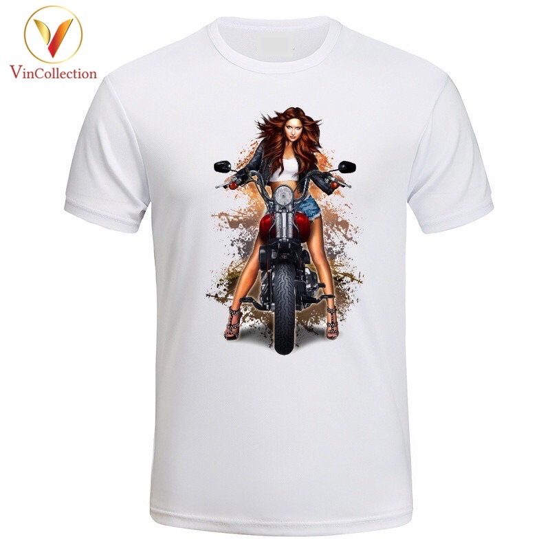 Áo thun Bike in hình cô gái 3D mã T202 Áo trắng
