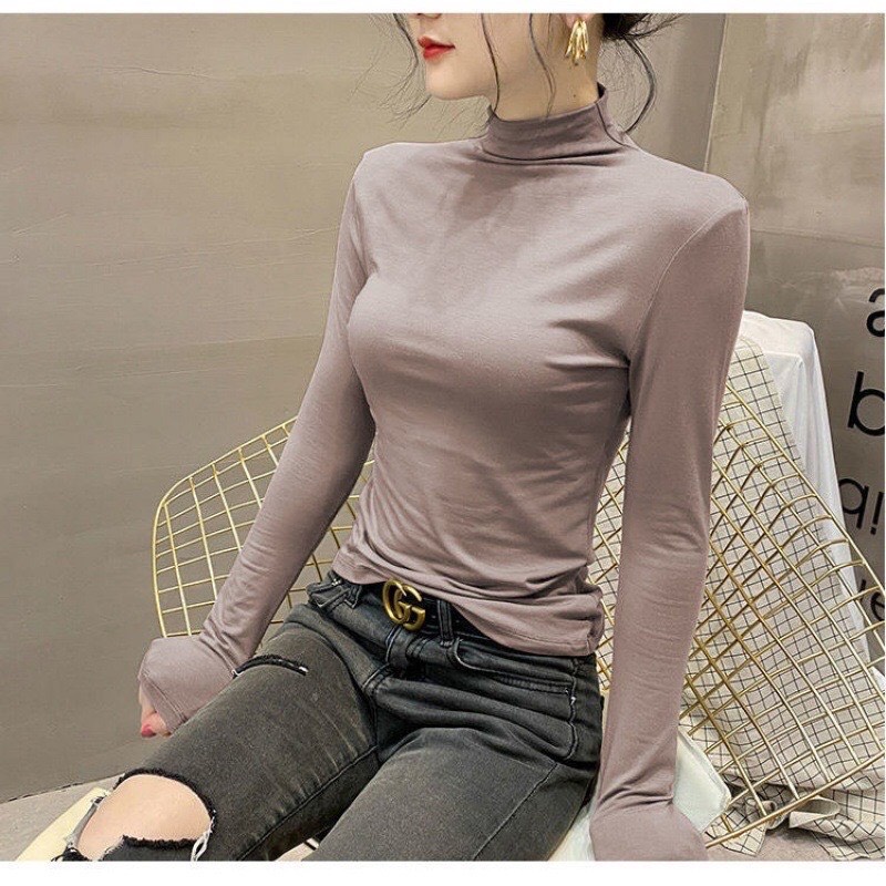 Áo giữ nhiệt nữ LOZADO áo dài tay cổ 3 phân lót nỉ chất dày dặn hàng đẹp hottrend A510