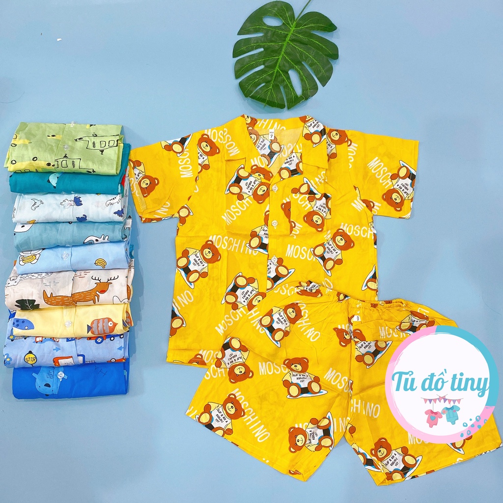 (SIZE 7) Bộ tole lanh (tôn), lanh lụa mặc nhà bé trai tay ngắn quần đùi, kiểu PIJAMA 16-18 kg, bộ hè cho bé, mát mẻ.