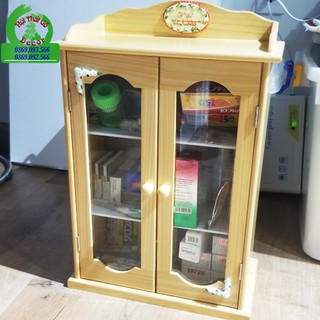 Tủ Y Tế , Tủ Thuốc Gỗ Mái Bằng  [FreeShip - GỖ XUẤT KHẨU]