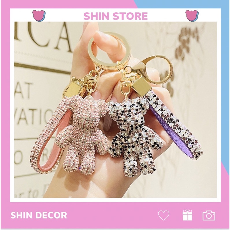 Móc khoá Bearbrick sang chảnh đính đá , Phụ kiện móc khoá túi xách gấu Bearbrick MK91- SHIN STORE