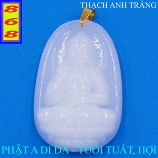 [Tuổi Tuất, Hợi] Mặt Dây Chuyền Phật A Di Đà đá trắng 5cm - Mặt Size Lớn - Tặng Kèm Móc Inox - Phong Thủy 868