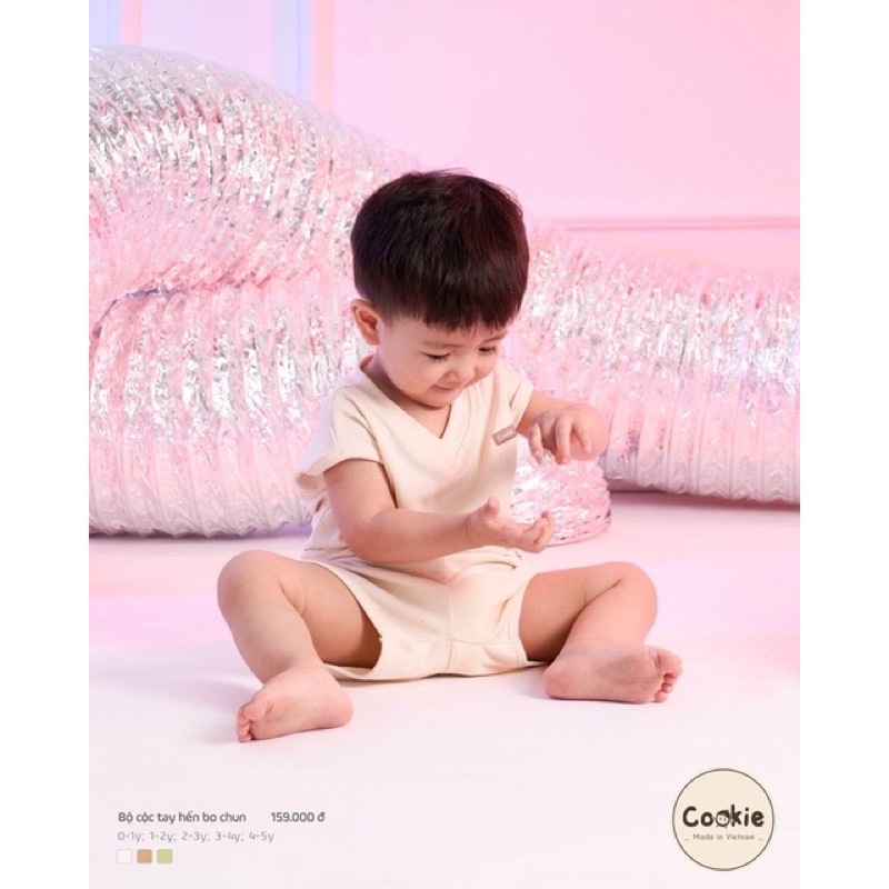 COOKIE Bộ quần áo cộc tay hến bo chun thương hiệu Cookie cho bé