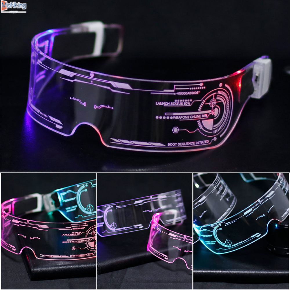 7 Màu Trang Trí Cyberpunk Kính Nhiều Màu Dạ Quang Kính Đèn LED Lên Mắt Kính Thanh KTV Halloween Cyberpunk Đảng ^ MK ^