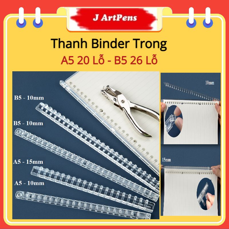 Thanh Binder Nhựa Trong Suốt A5 20 Lỗ - B5 26 Lỗ Làm Planner