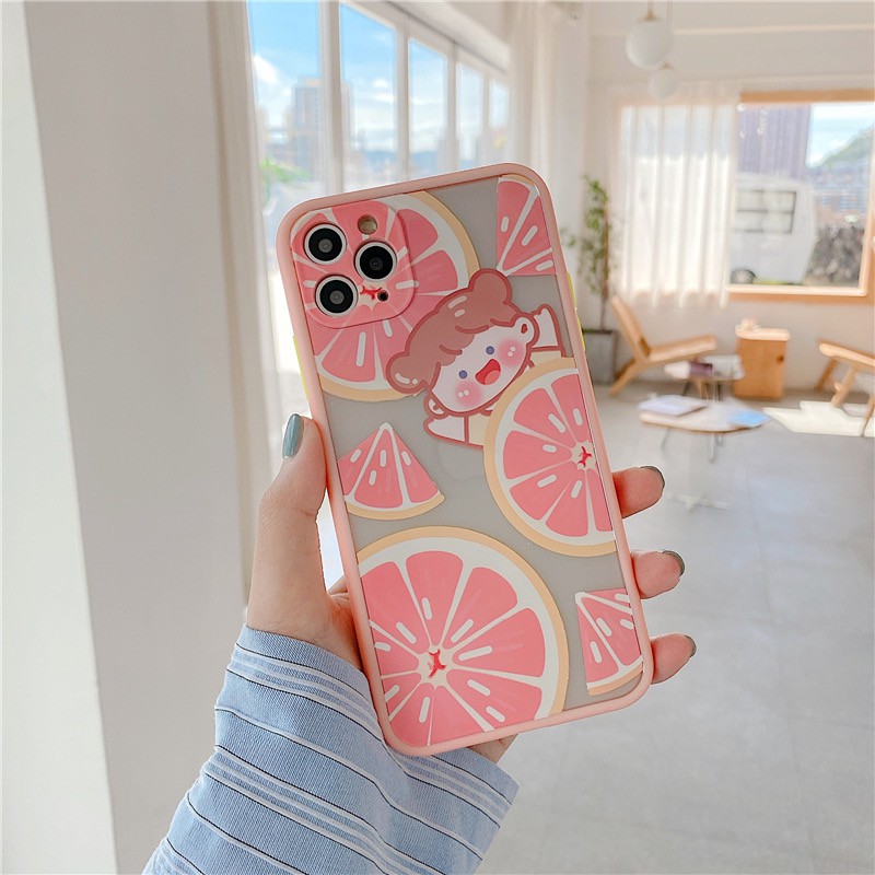 Ốp iPhone trái cam viền hồng bảo vệ camera iPhone 7 8 7 Plus 8 Plus X Xs Xr XsMax iPhone 11 11 Pro 11 Promax Cú Mèo Case