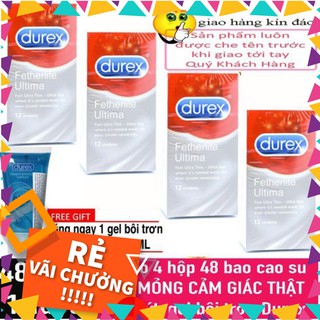 [FREE SHIP] Combo 4 Hộp 48 Cái Bao Cao Su SIÊU MỎNG Durex Fetherlite Ultima + 1 Tuýt Gel Bôi Trơn Durex Play