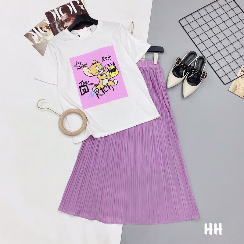 Set áo phông pull + chân váy dậy li 5M | BigBuy360 - bigbuy360.vn