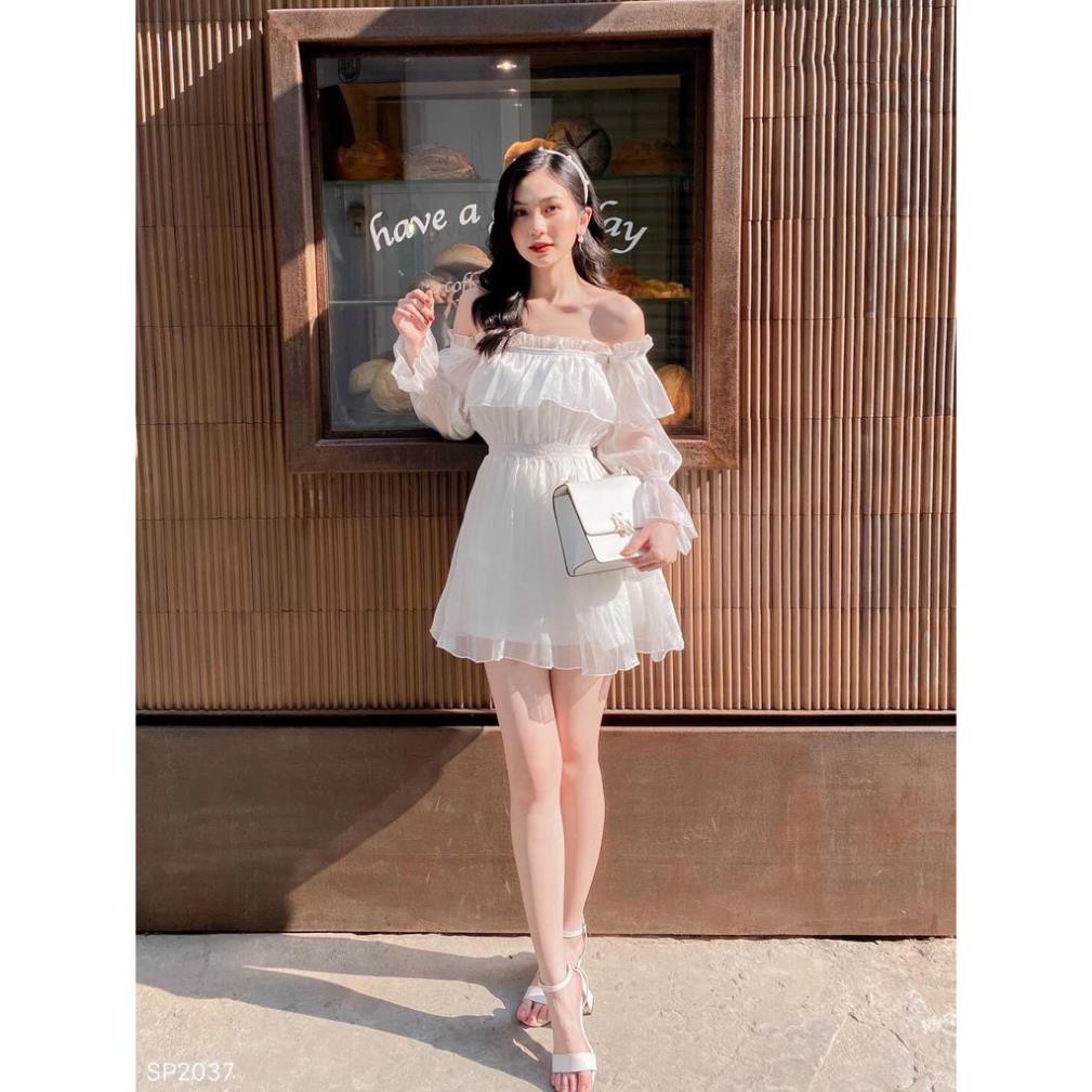 Đầm Nữ Hàng Xưởng VNXK Kiểu Trễ Vai Tay Dài Chip Eo 2 Tầng May Hai Lớp Có Mút Ngực mắc Dự Tiệc Dạo Phố | BigBuy360 - bigbuy360.vn