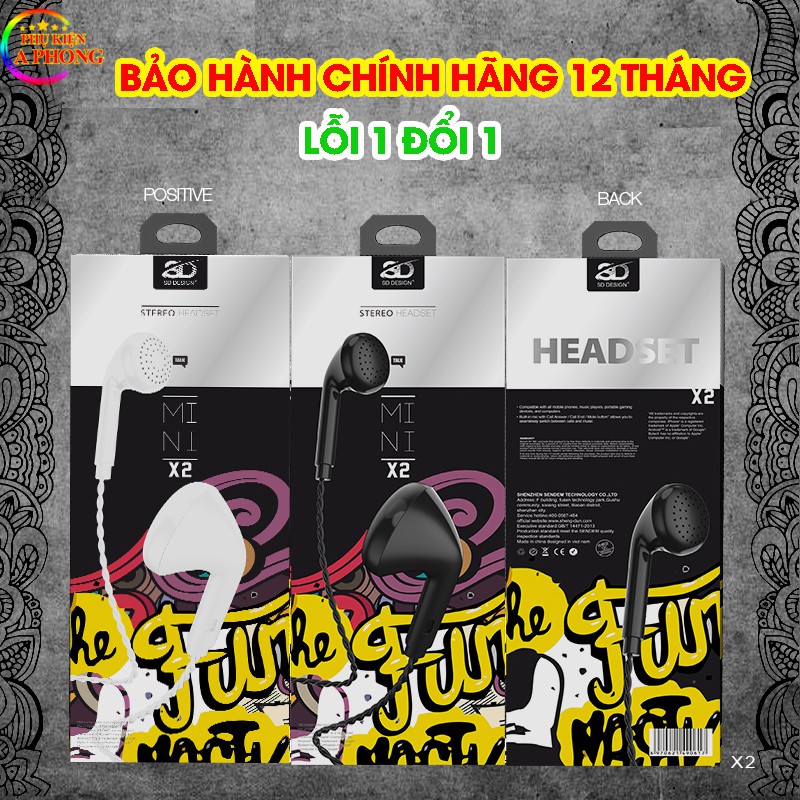 [SỈ tai nghe] Tai nghe dây X2 bass chân 3.5mm - ✅ Nghe nhạc hay, chống đứt, không đau tai - GIÁ RẺ bảo hành 12 tháng