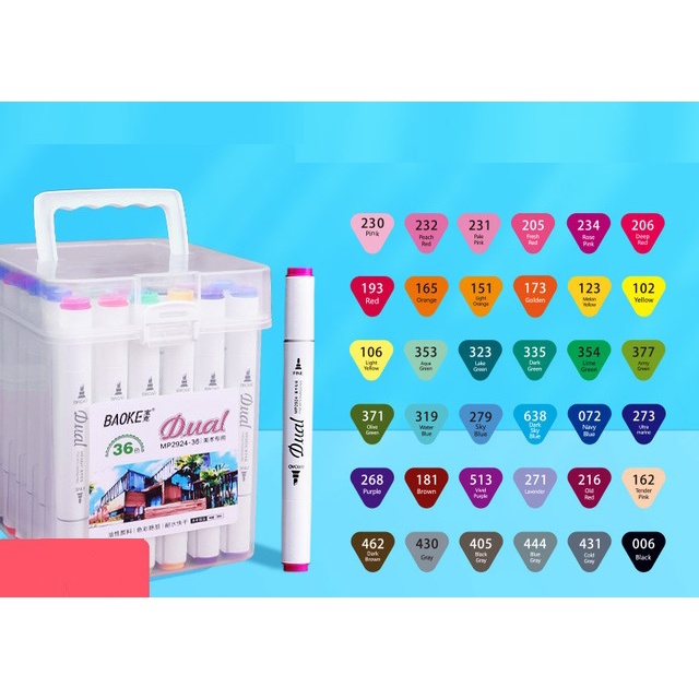 Màu marker 2 đầu cao cấp Baoke Dual MP2924-12/18/24/36/48/60/80