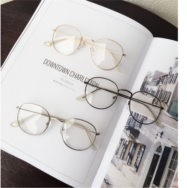 👓 Gọng kính giả cận kim loại dáng tròn méo vintage kèm tròng | BigBuy360 - bigbuy360.vn