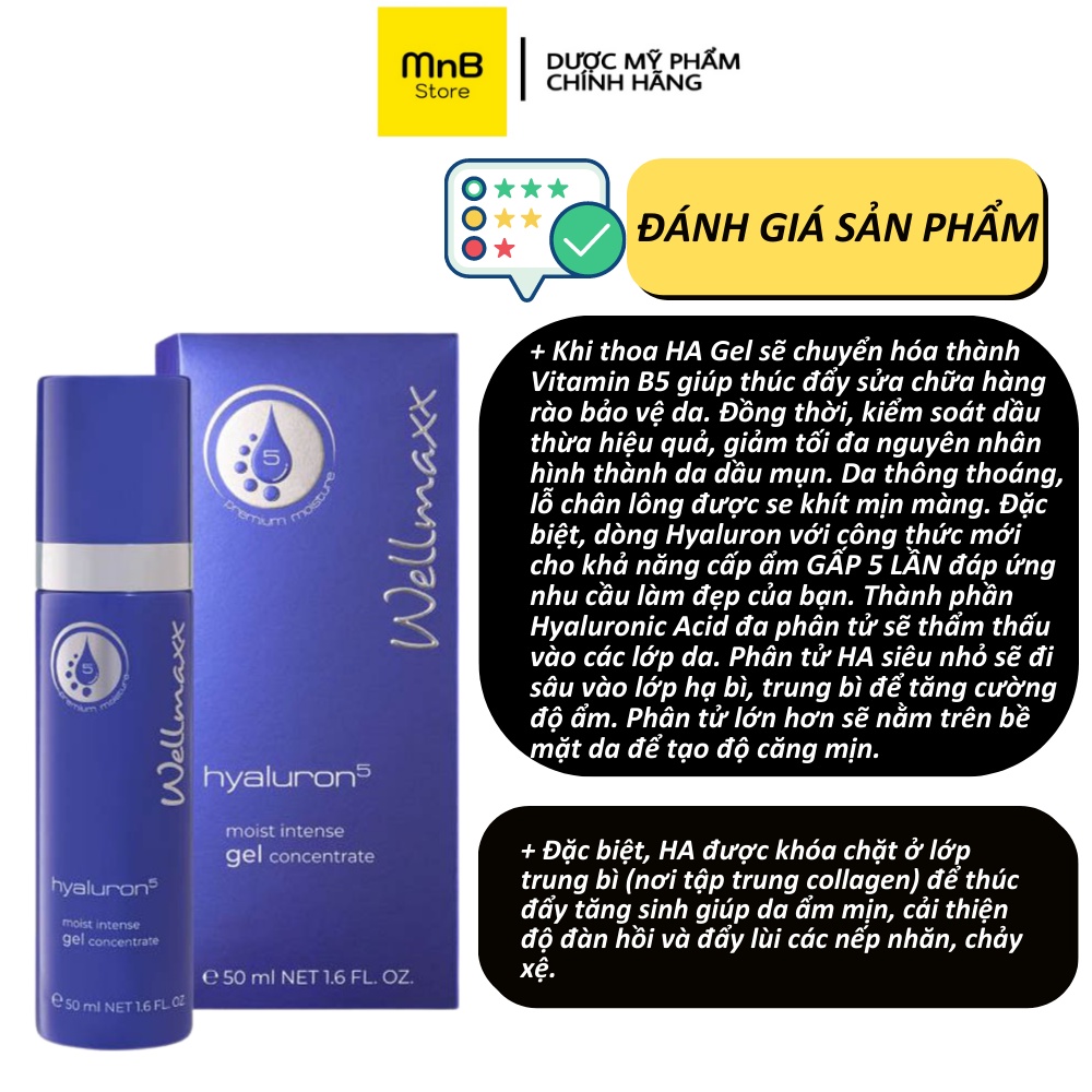Gel HA + B5  Wellmaxx Hyaluron Moist Intense Gel Concentrate siêu phục hồi và dưỡng ẩm 50ml