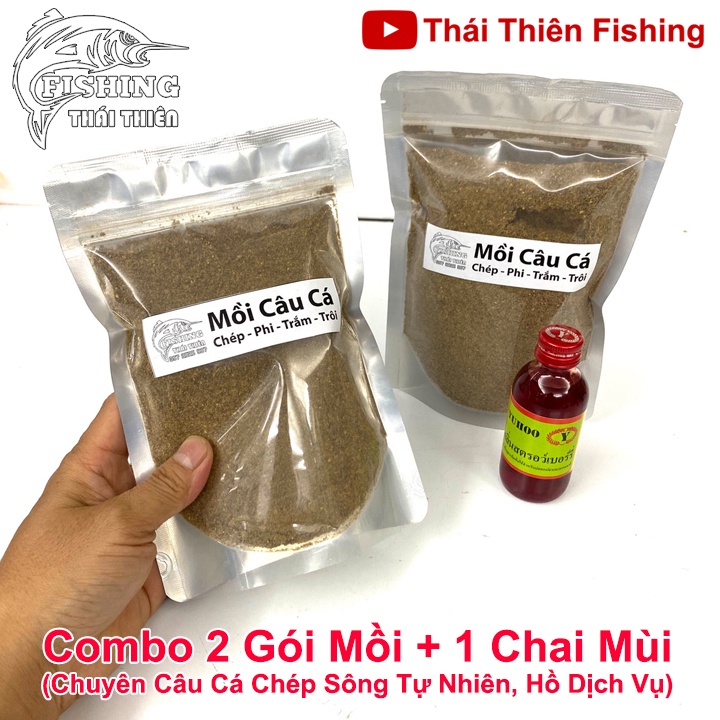 Combo 2 Gói Mồi Câu Cá Chép, 1 Chai Tinh Mùi Thái Lan Dùng Câu Sông Tự Nhiên, Hồ Dịch Vụ