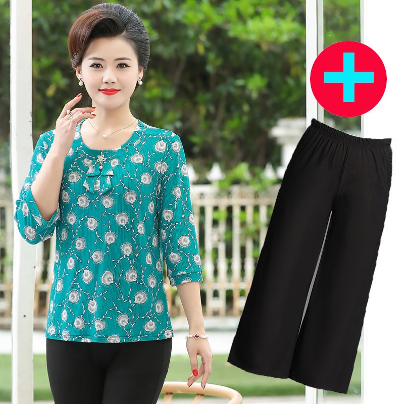 Áo Thun Tay Lửng Cổ Tròn Thời Trang Xuân Hè Dành Cho Nữ 50-60 Tuổi