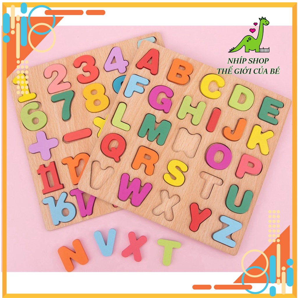 Bảng Gỗ Nổi Cho Bé Học Chữ Cái, Hình Khối Và Chữ Số Kích Thước 20x20Cm - Nhíp Shop