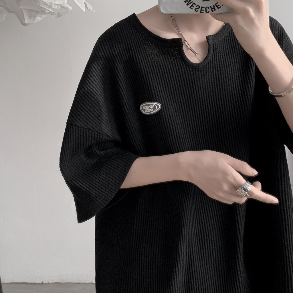 Áo Thun Dệt Kim Cổ Chữ V Thời Trang Mùa Hè Phong Cách Hàn Quốc Cho Nam